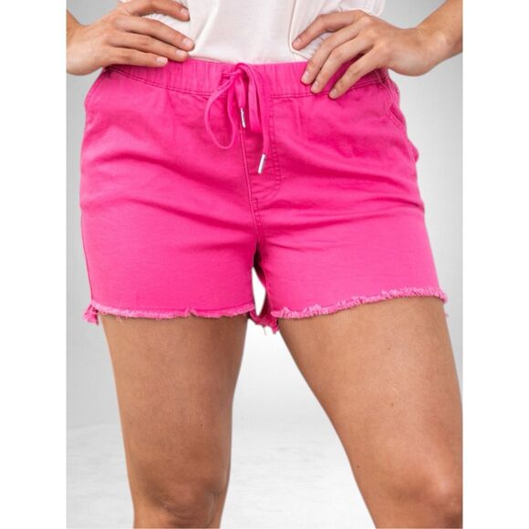 YMI Pants - YMI Pink Denim Short Pull On Drawstring Frayed Hem High Rise Stretch Summer Plus